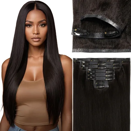 Miniatura 16 de Extensiones de cabello lacio italiano Yaki con clip, cabello humano Remy real, grado 8A, grueso, virgen, 4C, afroamericanos, cabeza completa