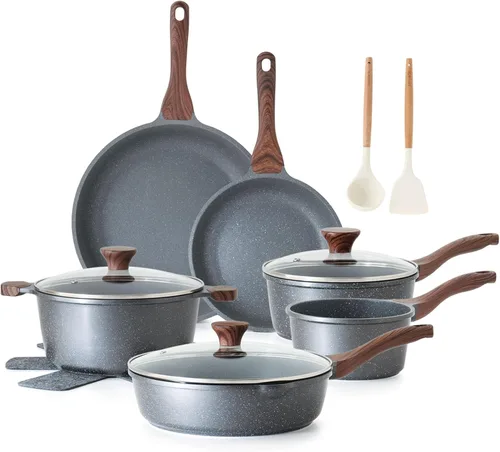 SENSARTE Juego de utensilios de cocina antiadherentes de 16 piezas, juego de ollas y sartenes saludables, juego de cocina antiadherente con asas que
