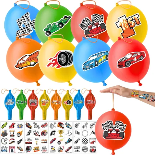 72 piezas de recuerdos de fiesta de autos de carreras para niños, suministros de fiesta temática de automóviles con 48 tatuajes temporales