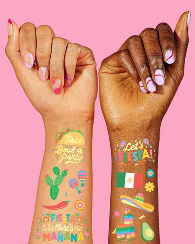 Miniatura 3 de xo, Fetti Fiesta Party Supplies - Tatuajes metálicos - 52 estilos Decoraciones del Cinco de Mayo, despedida de soltera de fiesta final +