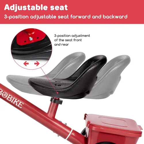 Miniatura 3 de Bobike Triciclo para niños de 2 a 5 años, triciclo con 2 ruedas de luz LED, bicicleta para niños pequeños con asiento de 3 posiciones y canasta Negro
