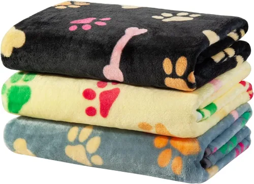Dono 1 paquete de 3 mantas para perros, manta de forro polar suave y esponjosa para mascotas, tapete cálido para dormir, diseño de huellas de