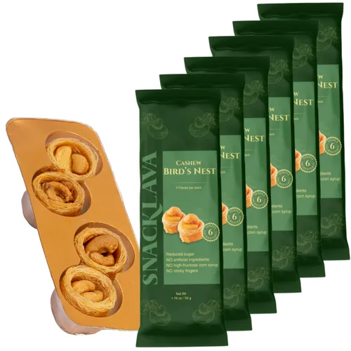 Snacklava Cashew Bird's Nest - Paquete de 6 (24 piezas por paquete) - Sin ingredientes artificiales, colores o conservantes - Pasteles hechos a mano