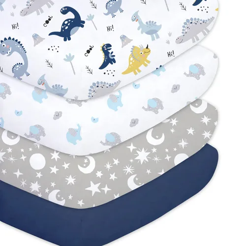 Plushii Sábanas de Cuna para Bebés Varones Paquete de 4, 28"x 52" Juego de Sábanas de Cuna de Microfibra Extra Suave para Cuna Estándar y Colchón de