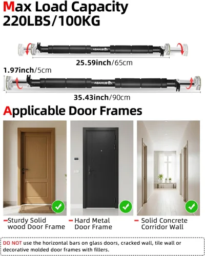 Miniatura 6 de Abahub Doorway Pull-Up Bar with Safety Lock, Home Use Heavy-Duty Door Frame Pull-Up Bar for Upper Body Workout, Adjustable Strength Training