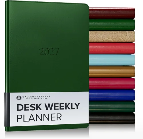Miniatura 220 de Gallery Leather Agenda semanal y mensual grande 2025-2026, agenda y cuaderno con elegantes bordes de página dorados dorados, 12 meses, cactus Cactus