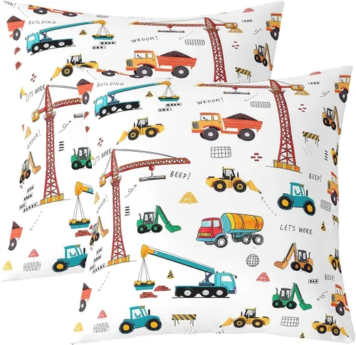 Miniatura 26 de Juego de 2 fundas de almohada de construcción de 16 x 16 pulgadas, fundas de almohada suaves para camiones, fundas de cojín para sala de estar