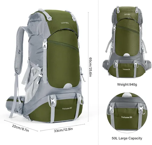 Miniatura 8 de HOMIEE 50L Hiking Backpack Travel Bag Waterproof Camping Rucksack with Rain Cover Lightweight Backpacking Backpack