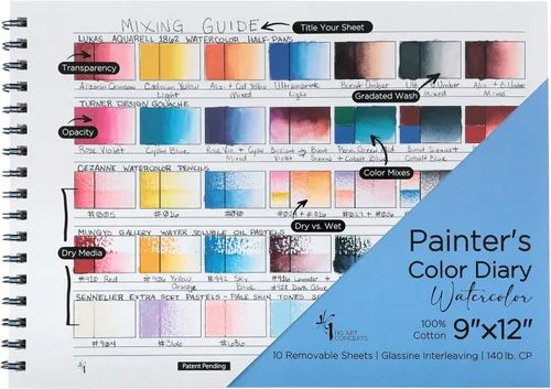HG Art Concepts Painters - Agenda de colores – 9 x 12, 140 libras, libro de muestras de color sin ácidos con 10 páginas para acuarela y medios
