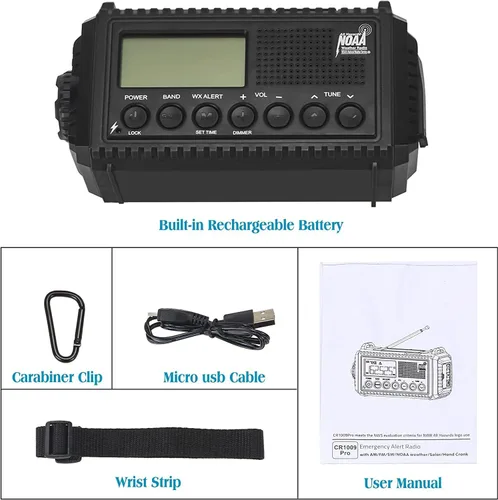Miniatura 8 de Radio meteorológica digital NOAA 5000, manivela solar de 5 vías, cargador de radio de emergencia/teléfono portátil con pantalla LCD retroiluminada