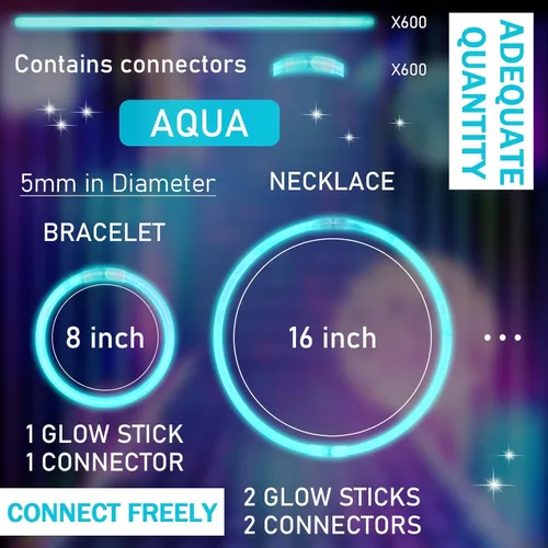 Miniatura 2 de Hanaive - 300 varillas luminosas a granel de 8 pulgadas que brillan en la oscuridad, regalos de fiesta de neón y collar con conectores