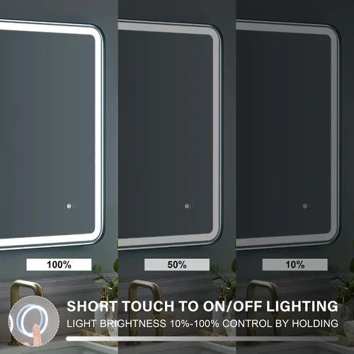 Miniatura 4 de WELLFOR Espejo LED enmarcado de 48 pulgadas de ancho x 36 pulgadas de largo, espejo rectangular de esquina redondeada de metal con luces para baño
