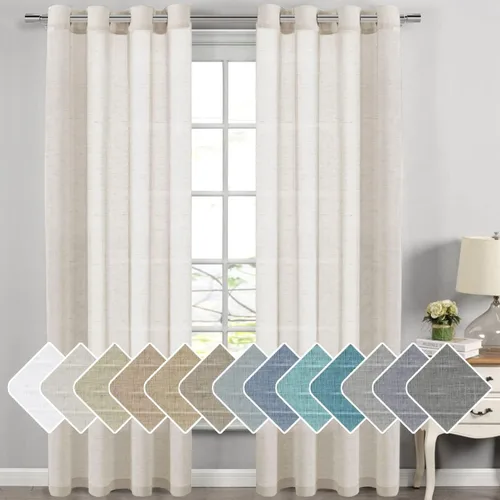 Miniatura 69 de H.VERSAILTEX Cortinas de 96 pulgadas de largo, cortinas de lino/cortinas transparentes de mezcla de lino natural/paneles/cortinas para sala