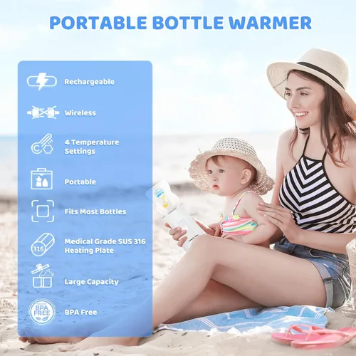 Miniatura 5 de Little Bo Baby - Juego de calentador de biberones portátil, calentador portátil con biberón y adaptador, calentador de botellas de viaje para leche