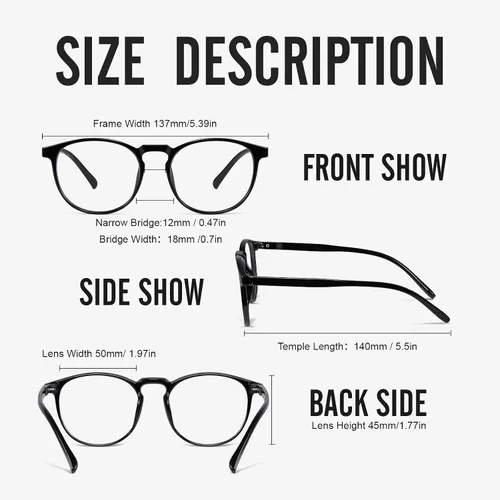 Miniatura 4 de Gafas de luz azul para mujer/hombre, gafas de bloqueo de luz azul, gafas de computadora redondas retro antifatiga ocular L31blacktou
