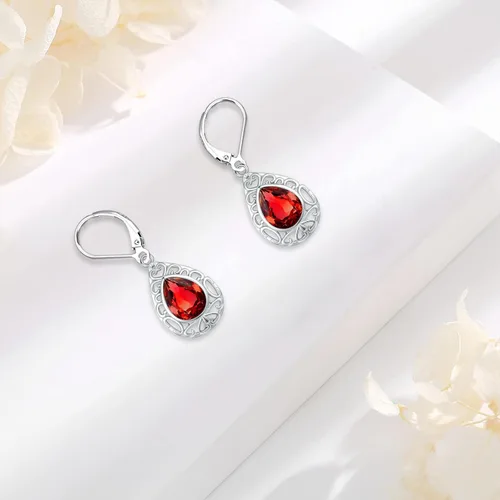 Miniatura 37 de Aretes colgantes de plata de ley con diseño de árbol de la vida, flor, abeja, animales, gato, colibrí, piedra lunar, turquesa, aretes con cierre