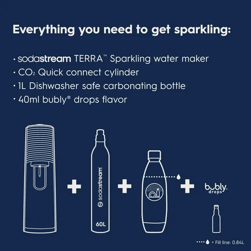 Miniatura 6 de SodaStream - Máquina de agua con gas Terra - KIT DE INICIO - Elaborador de agua con gas con CO2 y Bubly Drop - Ecológico, sin necesidad