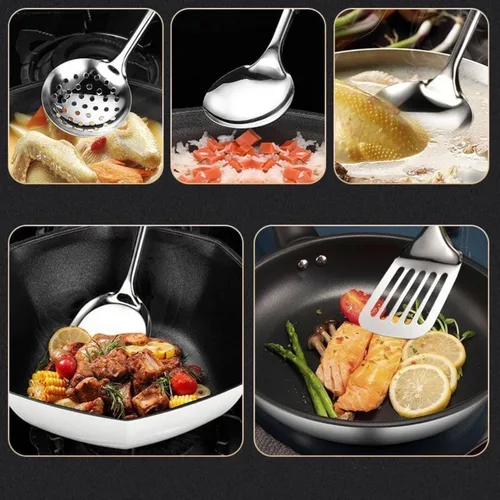 Miniatura 2 de Juego de utensilios de cocina de acero inoxidable, juego de 5 utensilios de cocina de acero inoxidable, juego de utensilios de wok que incluye