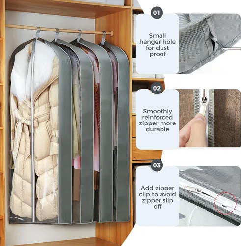 Miniatura 6 de Paquete de 2 bolsas transparentes de 60 pulgadas para colgar ropa, bolsas de traje para almacenamiento de armario, almacenamiento de ropa, bolsas