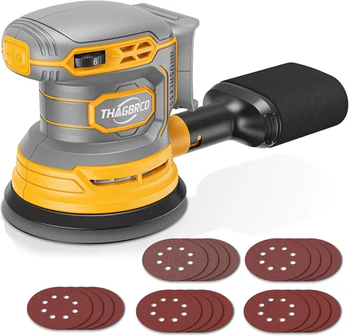 Lijadora orbital inalámbrica compatible con Dewalt 20V 60V, lijadora orbital eléctrica con sin escobillas 12000 RPM, 6 discos variables, lijadora de