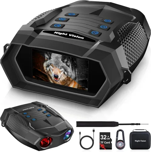 Gafas de visión nocturna, prismáticos de visión nocturna 4K para adultos, visión nocturna infrarroja con batería recargable de 5000 mAh, tarjeta TF