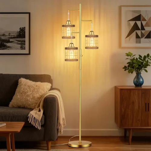 Miniatura 3 de QiMH Lámparas de pie industriales para sala de estar, lámpara de pie de árbol con regulable continuo, lámparas de 68 pulgadas de alto