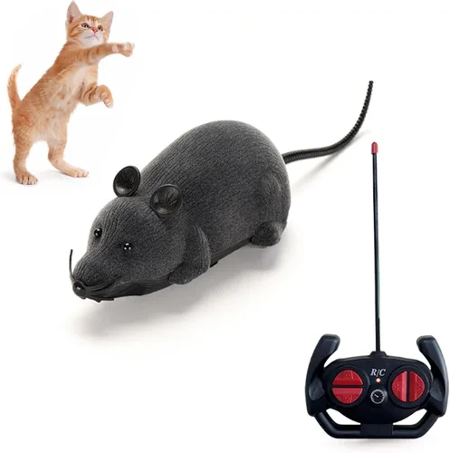 Ratón de Control Remoto para Gatos y Perros - Juguete Realista RC de Rata Falsa con Flocado, Inalámbrico, Divertido, Persuasión Electrónica, Gris