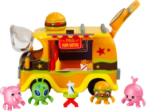 Pinata Smashlings: Yum Yum Truck Playset - Juguete de autobús con temática de comida para niños, contiene 4 Smashlings exclusivos y 3 accesorios
