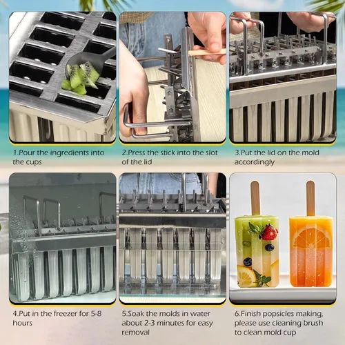 Miniatura 8 de Dyna-Living Moldes comerciales para paletas, 20 piezas de cabezales planos con doble ranura de acero inoxidable, moldes de paletas de helado