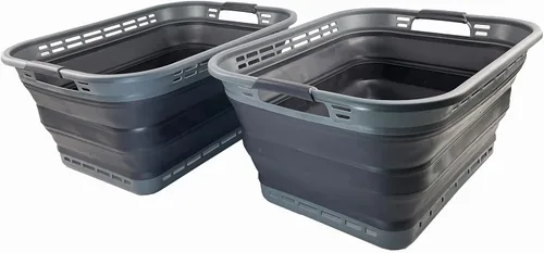 Miniatura 16 de SAMMART Cesta plegable de plástico para la ropa sucia de 42L (11 galones), contenedor de almacenamiento plegable y organizador, tina de lavado