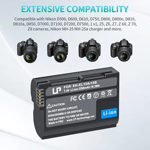Miniatura 4 de LP EN-EL15C Batería de Reemplazo, 2200 mAh EN-EL15a/EN-EL15b Batería Compatible con Nikon D7500, D7200, D7100, D7000, D850, D750, D500, D810a, D810