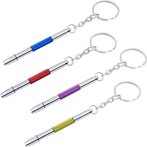 4 piezas de mini destornillador para anteojos, kit de destornillador de precisión 4 en 1, juego de reparación de gafas, reloj de sol con llavero,