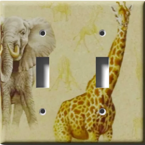 Miniatura 2 de Placa decorativa de salida - Jirafa y elefante en faros - Receptáculo doble dúplex