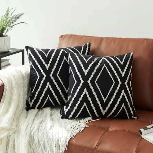 Juego de 2 fundas de almohada cuadradas de color negro de 16 x 16 pulgadas, mezcla de poliéster azteca bohemio, fundas decorativas para decoración