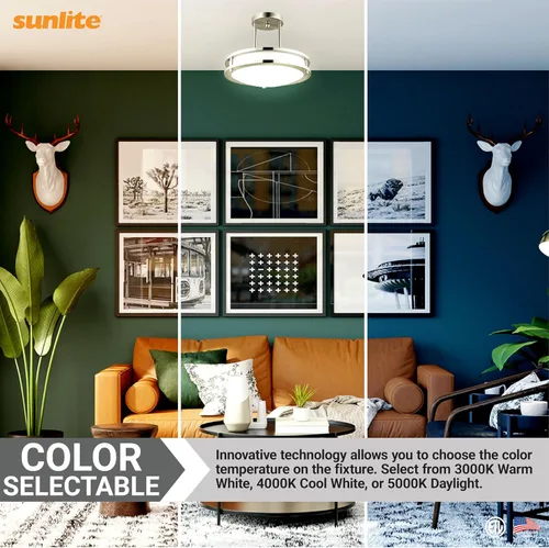 Miniatura 5 de Sunlite 87783 Lámpara colgante LED de doble banda de 12 pulgadas, montaje empotrado, 15 vatios, 1050 lúmenes, color seleccionable 30K/40K/50K