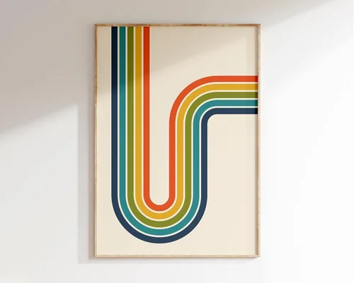 Póster de pared de arcoíris retro de los años 70, póster de arte retro de los años 70, estética de los años 70, póster de arco iris, póster de