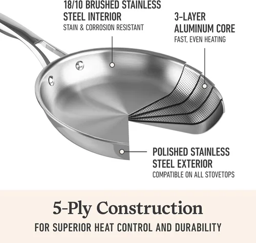 Miniatura 3 de Calphalon Premier - Utensilios de cocina de acero inoxidable pulido de 5 capas con Turbo Heat Tech de 10 pulgadas, inducción, apto para horno 500F