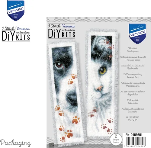 Miniatura 4 de Vervaco Marcapáginas de punto de cruz para perro y gato (juego de 2) 2.4" x 8" PN-0155651