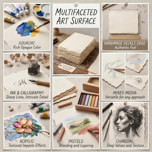 Miniatura 4 de Sabary 100 hojas de papel vintage hecho a mano con bordes deckled de 10.58 oz, papel vintage de acuarela grueso, rugoso, texturizado, tarjetas