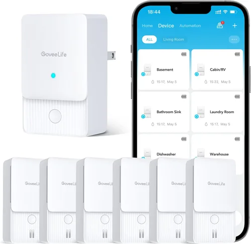 GoveeLife Premium Detector inteligente de fugas de agua 2 con rango ultralargo de 1968 pies, sensor de agua wifi con SMS/Email/APP Push y alarma