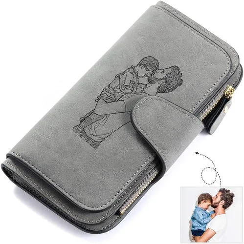 Miniatura 35 de Loveje - Billeteras personalizadas para mujer, de piel sintética, con grabadas fotográficas, triple pliegue, tarjeta de crédito, cartera larga