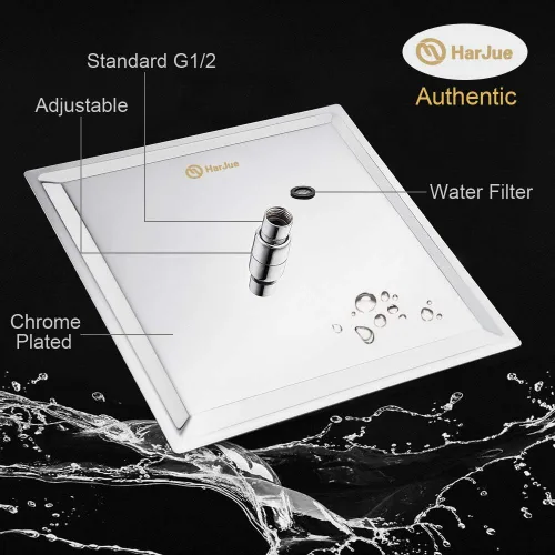 Miniatura 2 de Cabezal de regadera con brazo extensible, alta presión, cuadrado, con brazo para regadera, acero inoxidable, tipo lluvia, cascada, cobertura de Cromo