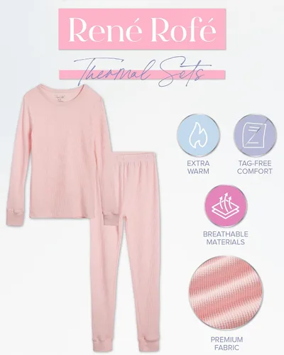 Miniatura 18 de Rene Rofe Girls' Thermal Underwear Set - 2 Piece Waffle Knit Top and Long Johns (2T-16)