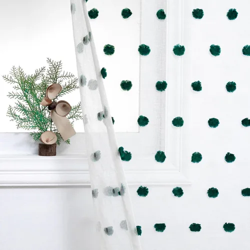 Miniatura 11 de MYSKY HOME Cortinas transparentes con pompones y bolsillo para barra, cortinas traslúcidas de gasa para ventana, 52 pulgadas de ancho x 72 pulgadas