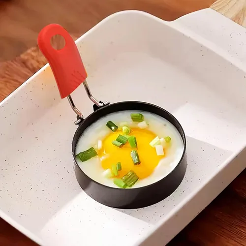 Anillo de huevo antiadherente de 3.5 pulgadas (rojo) con mango de silicona, molde de huevo para sándwiches de desayuno