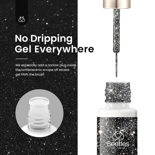 Miniatura 3 de Beetles - Esmalte de uñas de gel con purpurina reflectante y brillo de diamante, 2 piezas, juego de esmalte de uñas de gel con rayas negras