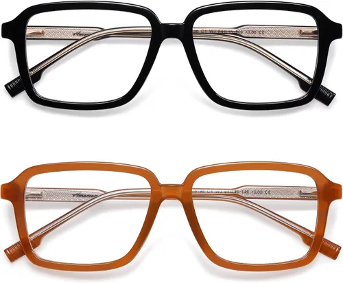 Miniatura 9 de AMOMOMA Paquete de 2 lentes de lectura retro para mujeres y hombres, marco rectangular para lector de computadora con luz azul AM6198