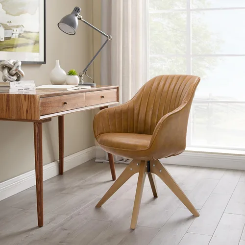 Miniatura 14 de Art Leon Silla de Oficina Sin Ruedas, Silla de Escritorio Moderna de Mediados de Siglo Sin Ruedas, Silla Giratoria de Acento con Patas de Madera