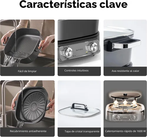Miniatura 7 de Sartén eléctrica de 6 cuartos con parrilla Olla antiadherente con revestimiento cerámico libre de PFOA, 1600W, temporizador y 3 configuraciones