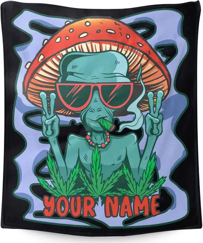 Miniatura 17 de Manta pequeña de marihuana de marihuana de hongos, 50 x 40 pulgadas, para mujeres y hombres, manta de felpa suave para cama, sofá, manta negra